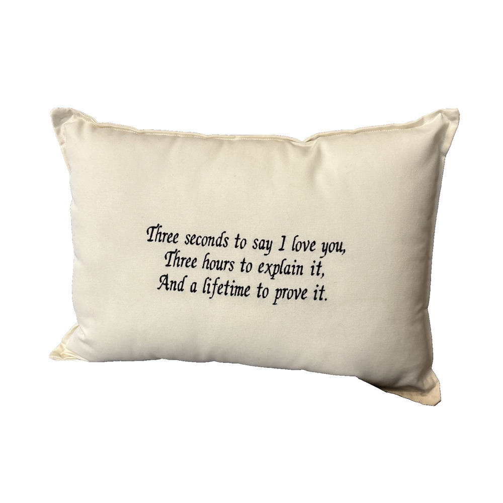 Wedding Anniversary Pillow Embroidered Sentiment Decor, Ivory White Linen 12 8